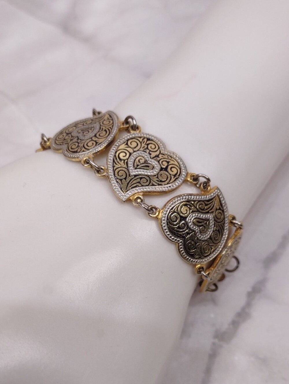 Vintage Damascene Heart Link Bracelet - Picture 1 of 8